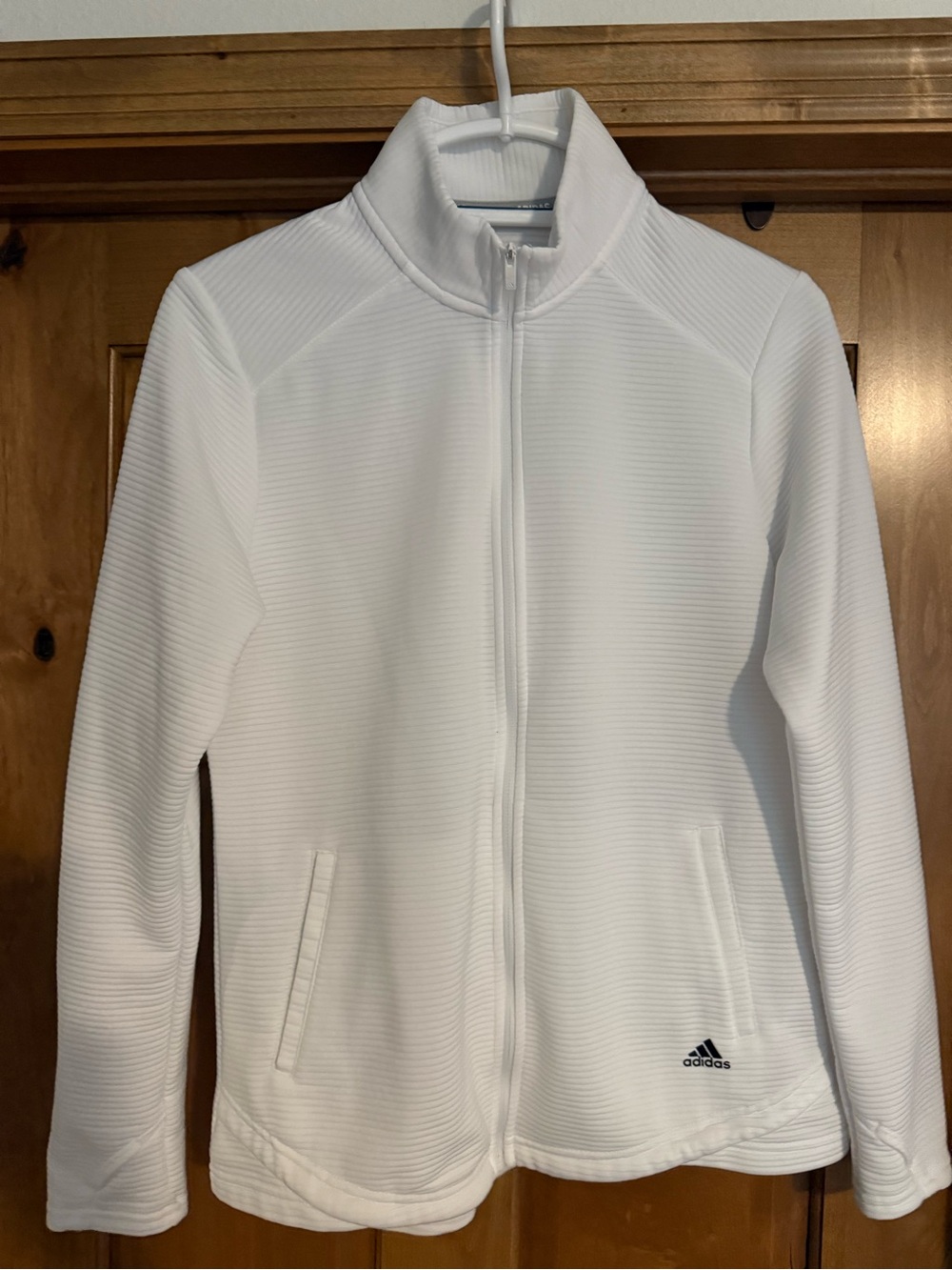 adidas Women’s White Ribbed Full-Zip Utility Jacket
